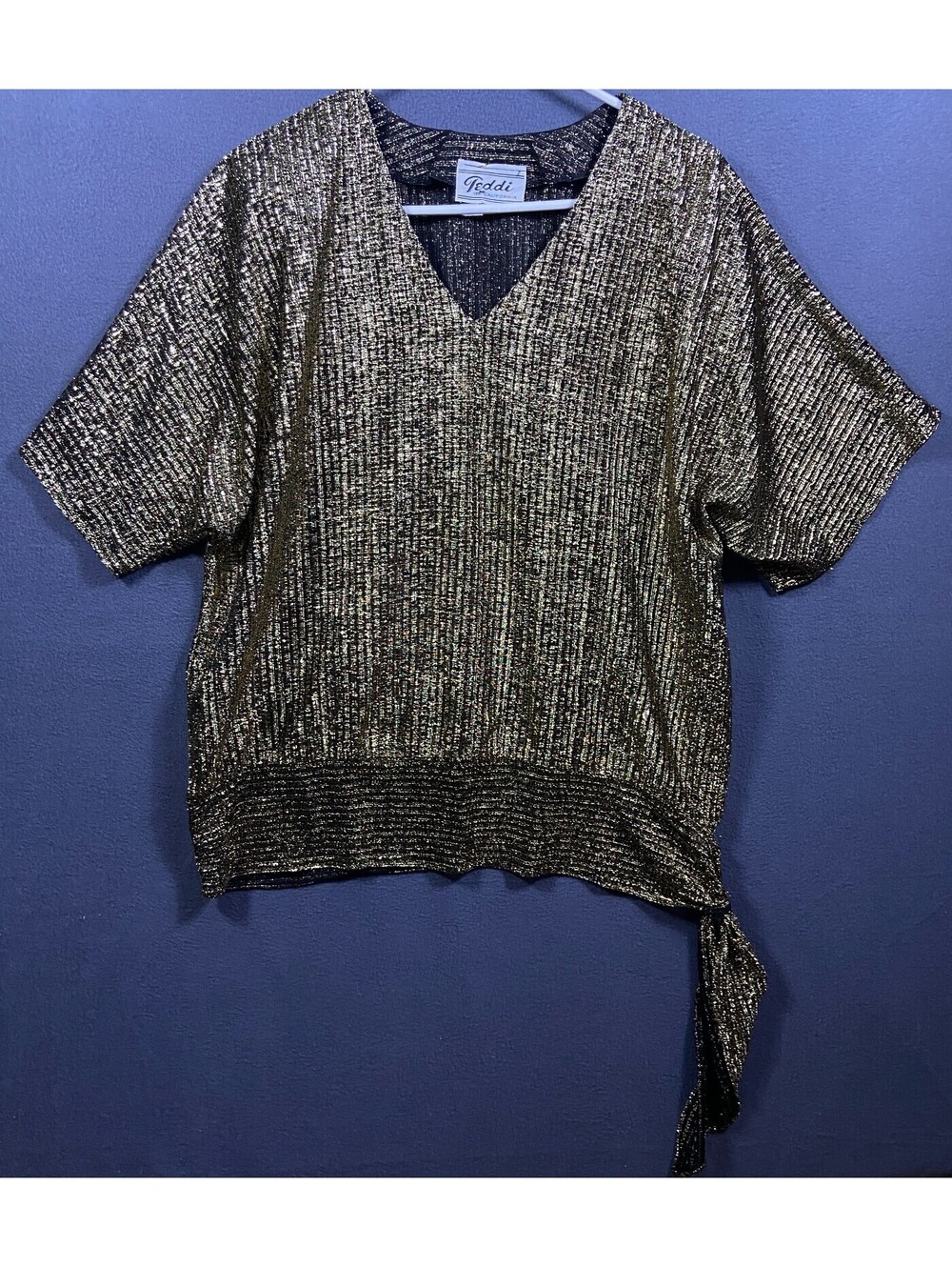 Vintage Teddi of California Gold Metallic Floral Blouse - Size Large See Measure
